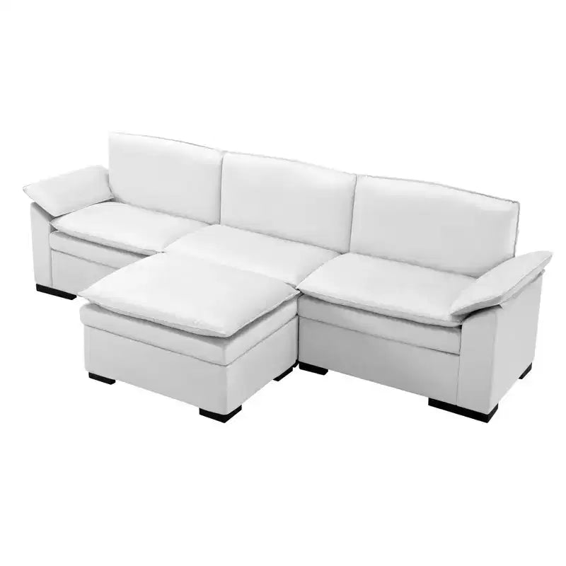 117.7 Divano componibile con pouf grigio scuro, in velluto.