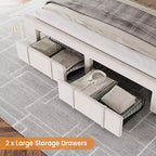 Letto imbottito in velluto con cassetti contenitore, design a piattaforma con supporto a doghe in legno massello, nessun materasso a molle richiesto.
