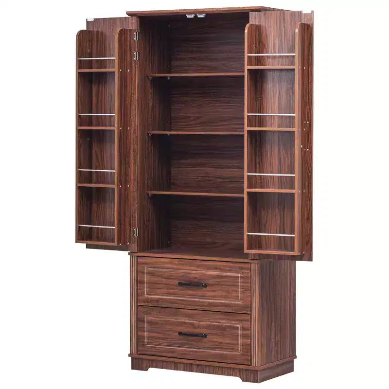 Dispensa da fattoria alta 180 cm con 2 cassetti e 8 ripiani sullo sportello - Mobiletto autoportante con texture in rilievo per cucina, sala da pranzo e soggiorno