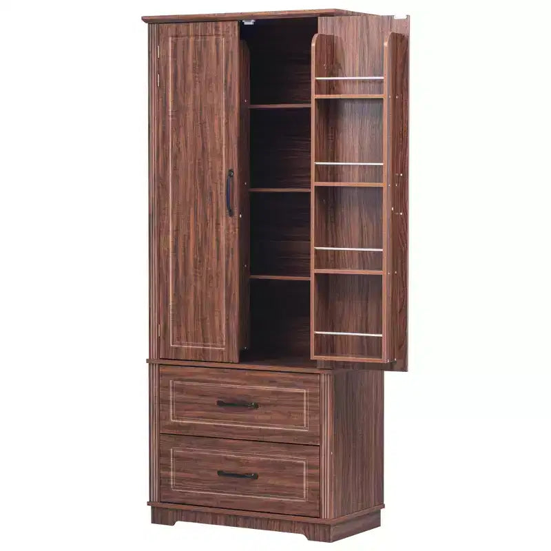 Dispensa da fattoria alta 180 cm con 2 cassetti e 8 ripiani sullo sportello - Mobiletto autoportante con texture in rilievo per cucina, sala da pranzo e soggiorno