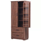 Dispensa da fattoria alta 180 cm con 2 cassetti e 8 ripiani sullo sportello - Mobiletto autoportante con texture in rilievo per cucina, sala da pranzo e soggiorno