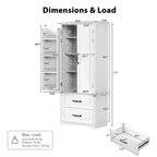 Dispensa da fattoria alta 180 cm con 2 cassetti e 8 ripiani sullo sportello - Mobiletto autoportante con texture in rilievo per cucina, sala da pranzo e soggiorno