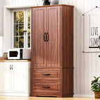 Dispensa da fattoria alta 180 cm con 2 cassetti e 8 ripiani sullo sportello - Mobiletto autoportante con texture in rilievo per cucina, sala da pranzo e soggiorno