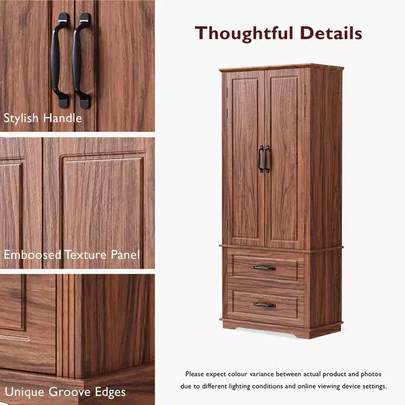 Dispensa da fattoria alta 180 cm con 2 cassetti e 8 ripiani sullo sportello - Mobiletto autoportante con texture in rilievo per cucina, sala da pranzo e soggiorno