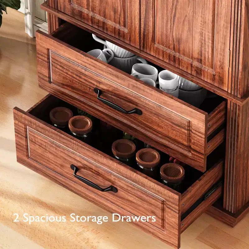 Dispensa da fattoria alta 180 cm con 2 cassetti e 8 ripiani sullo sportello - Mobiletto autoportante con texture in rilievo per cucina, sala da pranzo e soggiorno