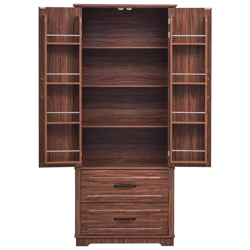 Dispensa da fattoria alta 180 cm con 2 cassetti e 8 ripiani sullo sportello - Mobiletto autoportante con texture in rilievo per cucina, sala da pranzo e soggiorno