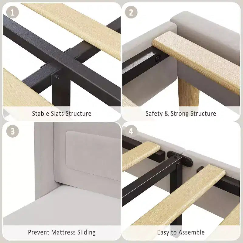 Telaio letto singolo imbottito in velluto con testiera contenitore ad alette, luci a LED, supporto a doghe in legno, nessun box spring richiesto, design a piattaforma.