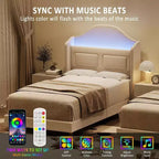 Telaio letto singolo imbottito in velluto con testiera contenitore ad alette, luci a LED, supporto a doghe in legno, nessun box spring richiesto, design a piattaforma.