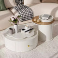 360 Rotatable Coffee Table Round Nesting Coffee Table with Flower Top & 2 Drawers, Accent Table Cocktail Table End Table Side Table-ModernLuxe
