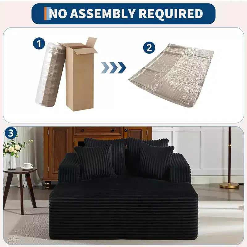 Chaise longue oversize da 61 pollici, divano imbottito in velluto a coste con 4 cuscini