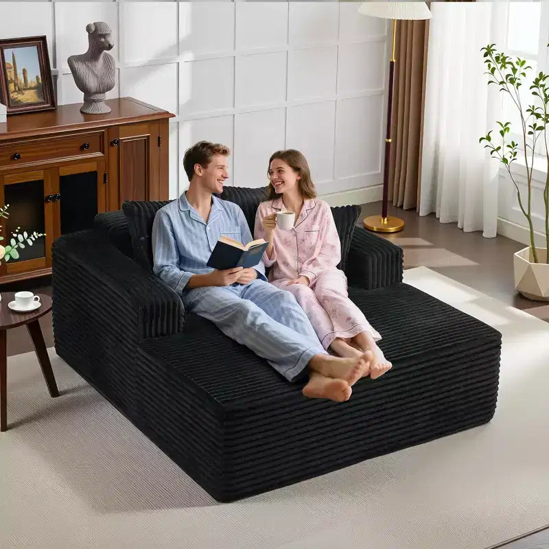 Chaise longue oversize da 61 pollici, divano imbottito in velluto a coste con 4 cuscini