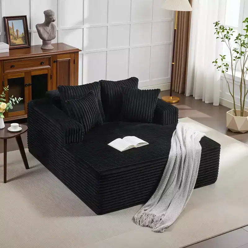 Chaise longue oversize da 61 pollici, divano imbottito in velluto a coste con 4 cuscini