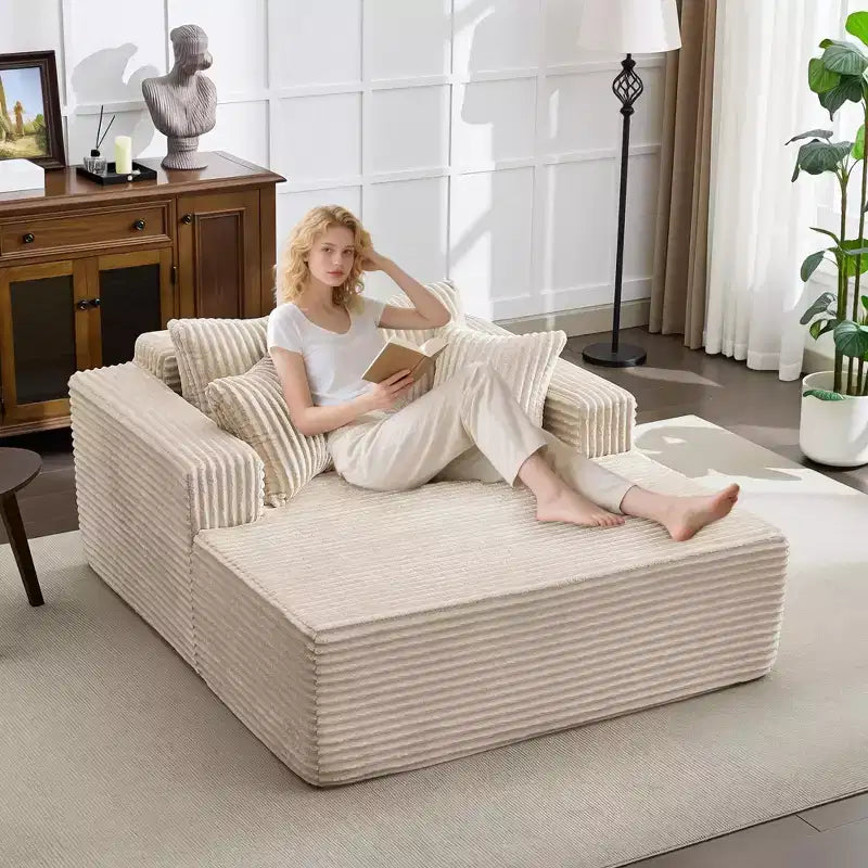 Chaise longue oversize da 61 pollici, divano imbottito in velluto a coste con 4 cuscini