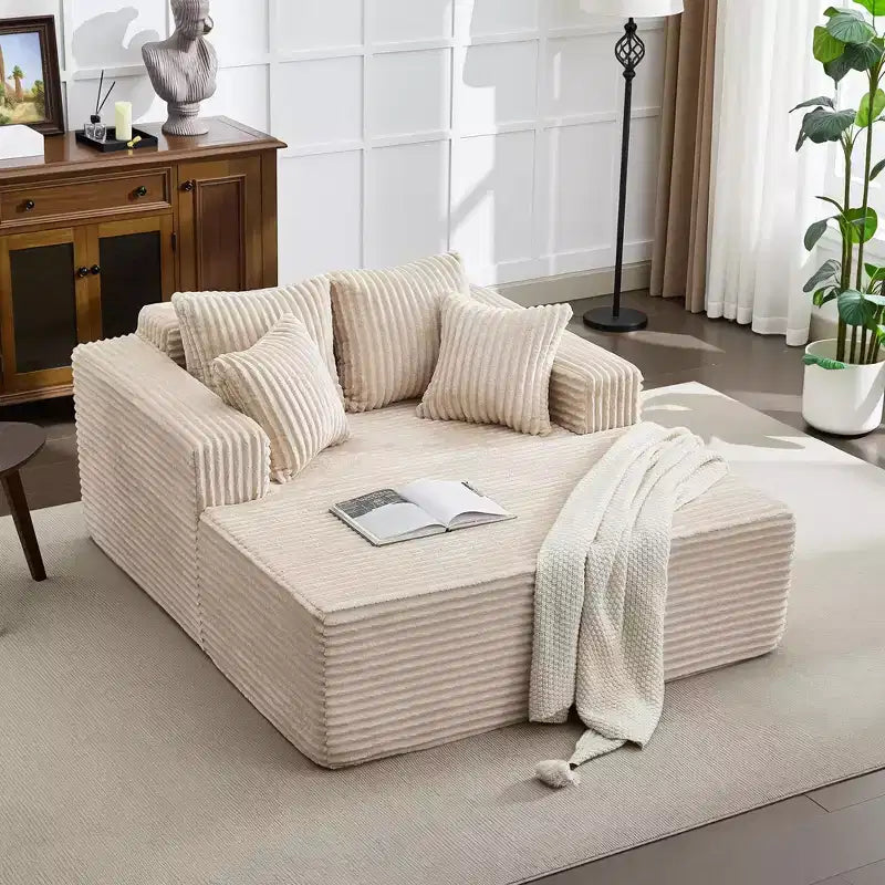 Chaise longue oversize da 61 pollici, divano imbottito in velluto a coste con 4 cuscini