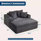 Chaise longue oversize da 61 pollici, divano imbottito in velluto a coste con 4 cuscini