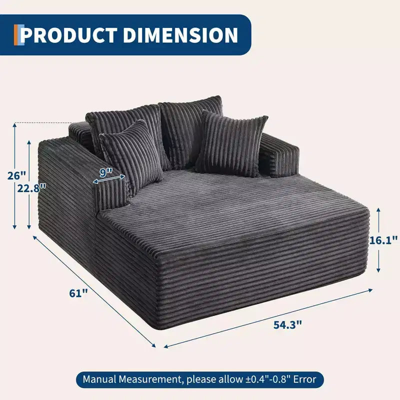 Chaise longue oversize da 61 pollici, divano imbottito in velluto a coste con 4 cuscini