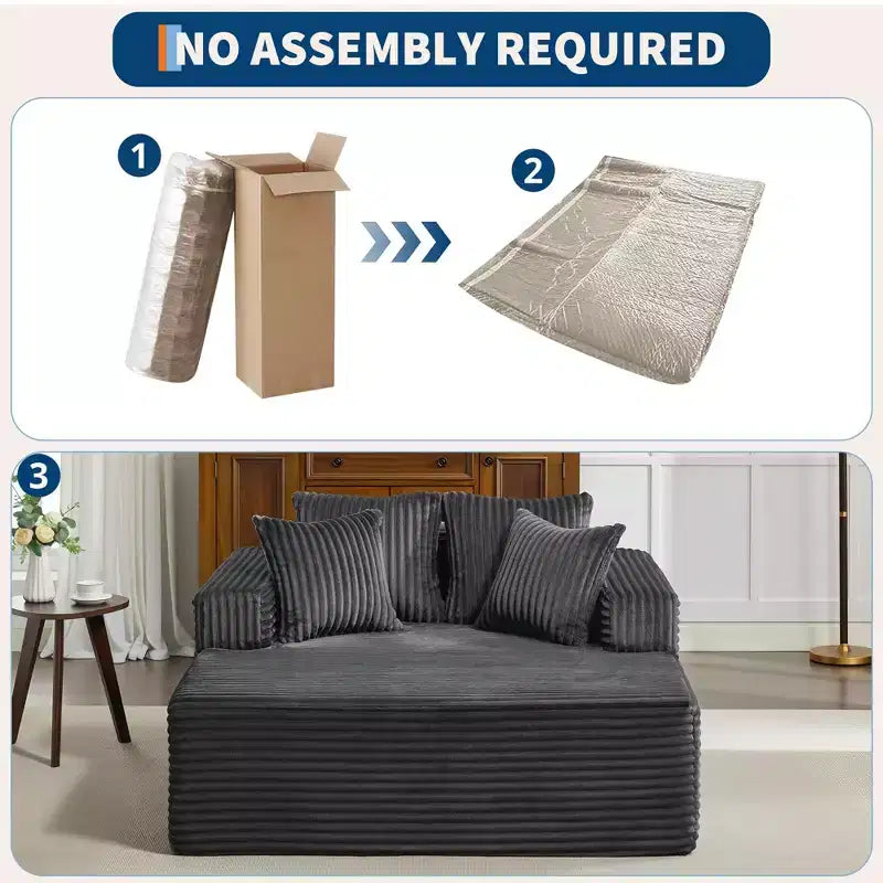 Chaise longue oversize da 61 pollici, divano imbottito in velluto a coste con 4 cuscini