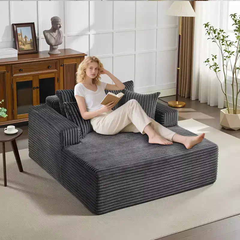 Chaise longue oversize da 61 pollici, divano imbottito in velluto a coste con 4 cuscini
