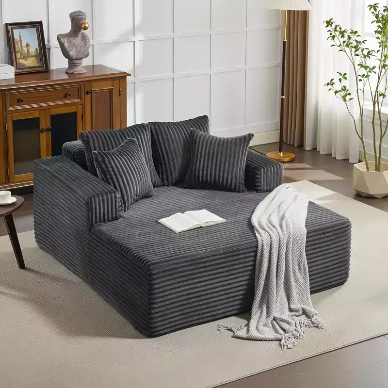 Chaise longue oversize da 61 pollici, divano imbottito in velluto a coste con 4 cuscini