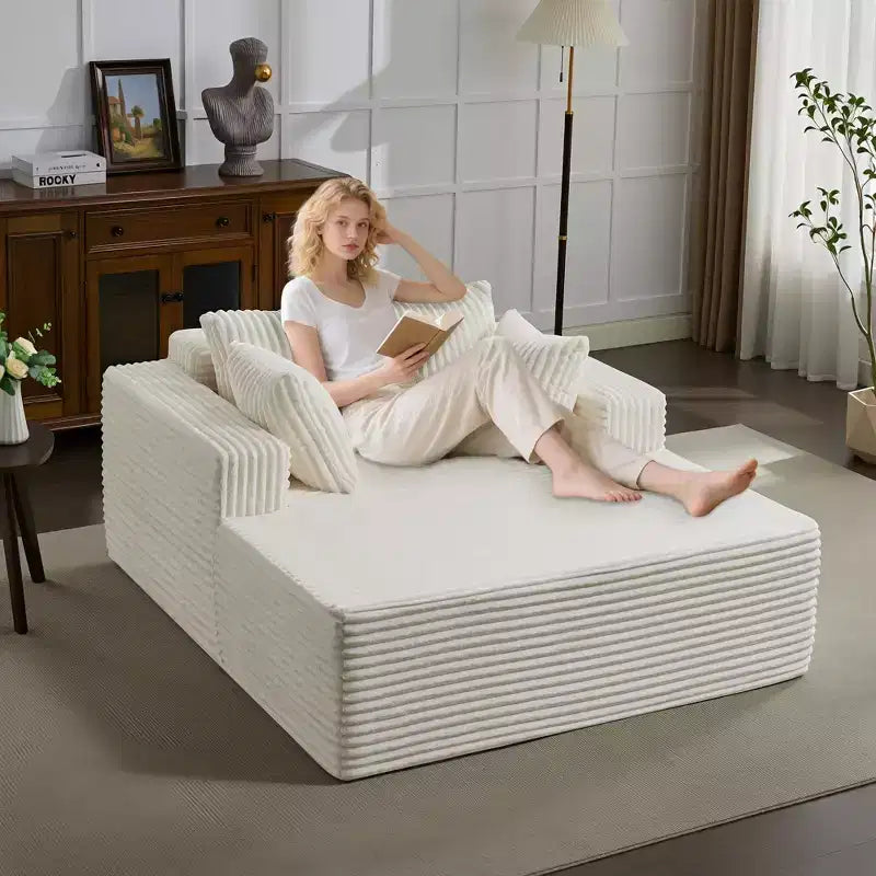 Chaise longue oversize da 61 pollici, divano imbottito in velluto a coste con 4 cuscini