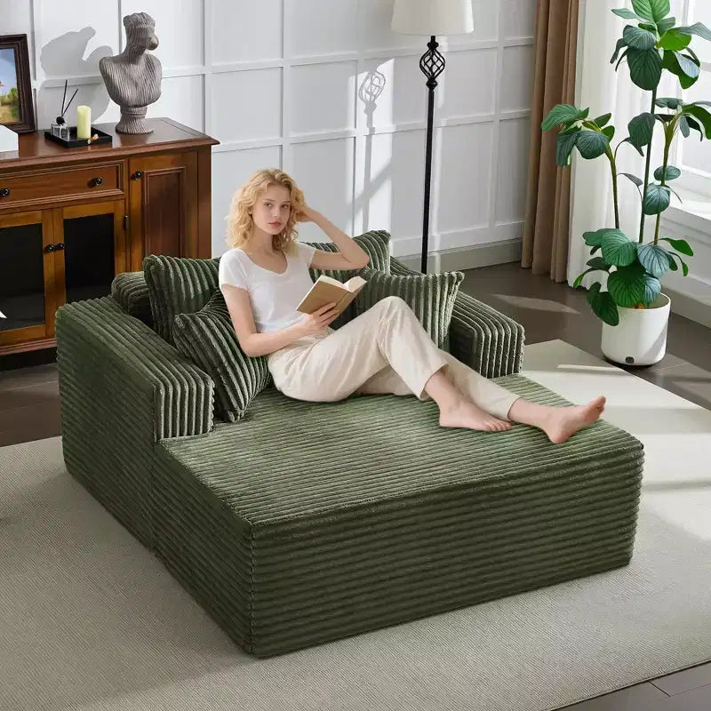 Chaise longue oversize da 61 pollici, divano imbottito in velluto a coste con 4 cuscini