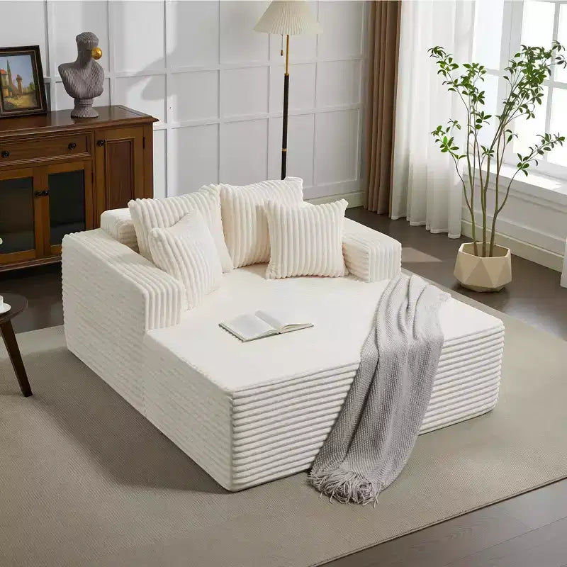 Chaise longue oversize da 61 pollici, divano imbottito in velluto a coste con 4 cuscini