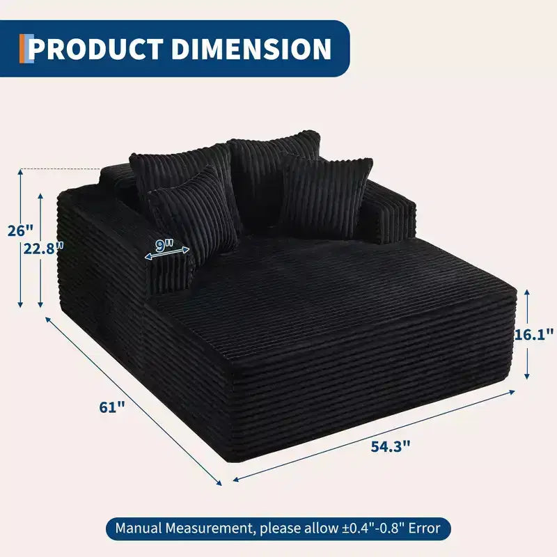 Chaise longue oversize da 61 pollici, divano imbottito in velluto a coste con 4 cuscini