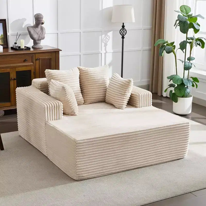 Chaise longue oversize da 61 pollici, divano imbottito in velluto a coste con 4 cuscini