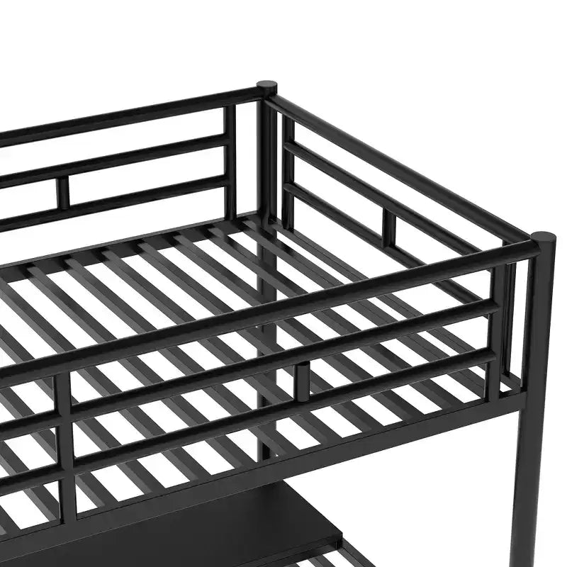 Letto a soppalco in metallo resistente con scrivania, letto a soppalco a una piazza e mezza con scale per camera da letto, dormitorio o camera per gli ospiti, nero