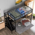 Letto a soppalco in metallo resistente con scrivania, letto a soppalco a una piazza e mezza con scale per camera da letto, dormitorio o camera per gli ospiti, nero