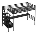 Letto a soppalco in metallo resistente con scrivania, letto a soppalco a una piazza e mezza con scale per camera da letto, dormitorio o camera per gli ospiti, nero