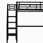 Letto a soppalco in metallo resistente con scrivania, letto a soppalco a una piazza e mezza con scale per camera da letto, dormitorio o camera per gli ospiti, nero