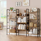 Libreria a 4 ripiani con 11 mensole aperte, libreria in stile industriale rustico per camera da letto, soggiorno e ufficio