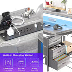 Scrivania gaming a L (47.3), Scrivania angolare reversibile con 3 cassetti, prese di corrente e porta USB per ufficio domestico (1 pezzo)