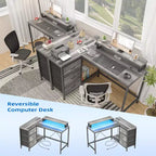 Scrivania gaming a L (47.3), Scrivania angolare reversibile con 3 cassetti, prese di corrente e porta USB per ufficio domestico (1 pezzo)