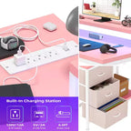 Scrivania gaming a L (47.3), Scrivania angolare reversibile con 3 cassetti, prese di corrente e porta USB per ufficio domestico (1 pezzo)