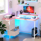Scrivania gaming a L (47.3), Scrivania angolare reversibile con 3 cassetti, prese di corrente e porta USB per ufficio domestico (1 pezzo)
