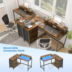 Scrivania gaming a L (47.3), Scrivania angolare reversibile con 3 cassetti, prese di corrente e porta USB per ufficio domestico (1 pezzo)