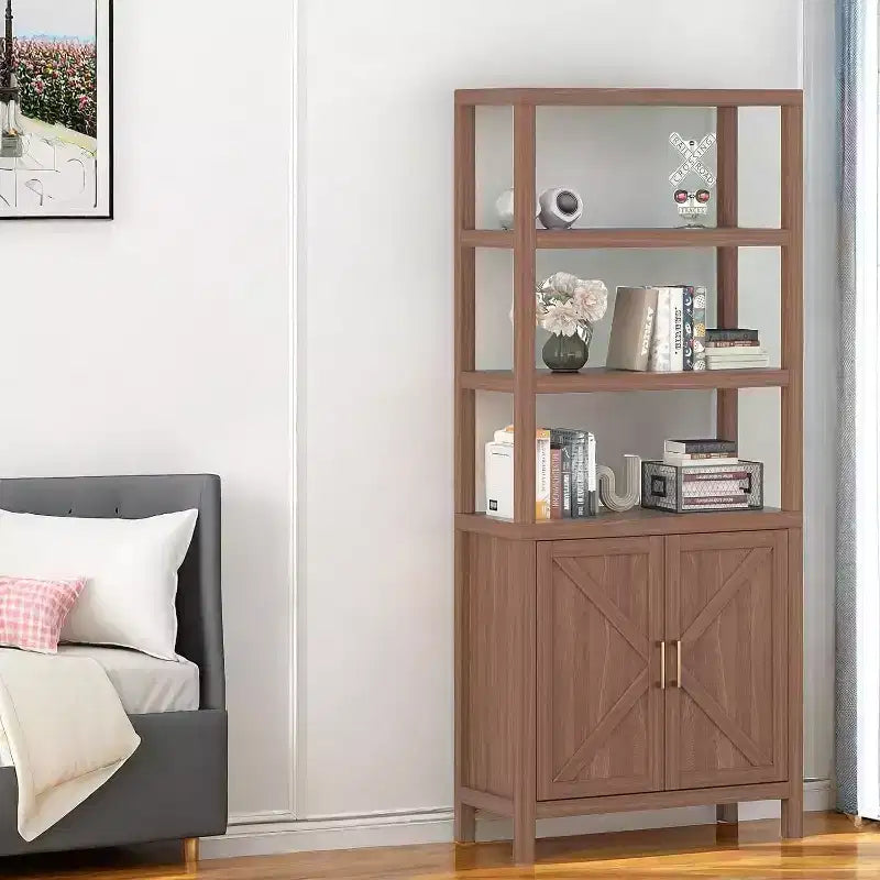 Libreria Scaffale, Libreria a 5 Ripiani in Legno con Ante, Libreria con Ripiani Regolabili, Librerie da Fattoria per Deposito Libri