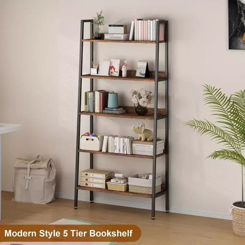 Libreria Scaffale, Libreria a 5 Ripiani in Legno con Ante, Libreria con Ripiani Regolabili, Librerie da Fattoria per Deposito Libri