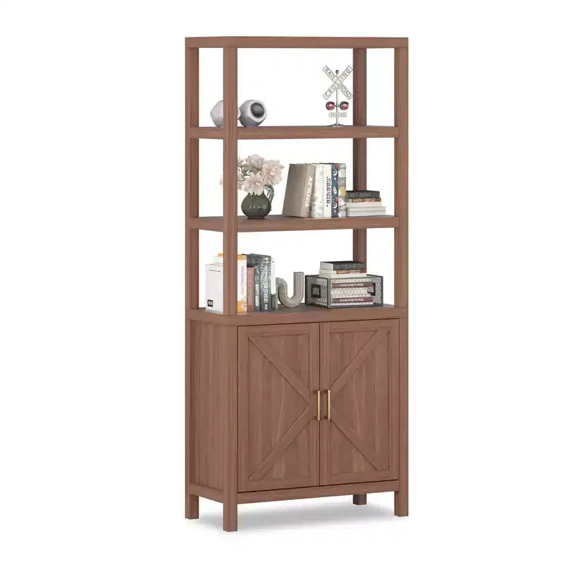 Libreria Scaffale, Libreria a 5 Ripiani in Legno con Ante, Libreria con Ripiani Regolabili, Librerie da Fattoria per Deposito Libri
