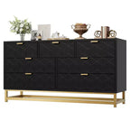 Bedroom Storage Cabinet, 53.5 Inch Wide Dresser Organizer, 7 Drawers, Gold Metal Handles and Legs for Closets, Hallways, Living Rooms, Entryways