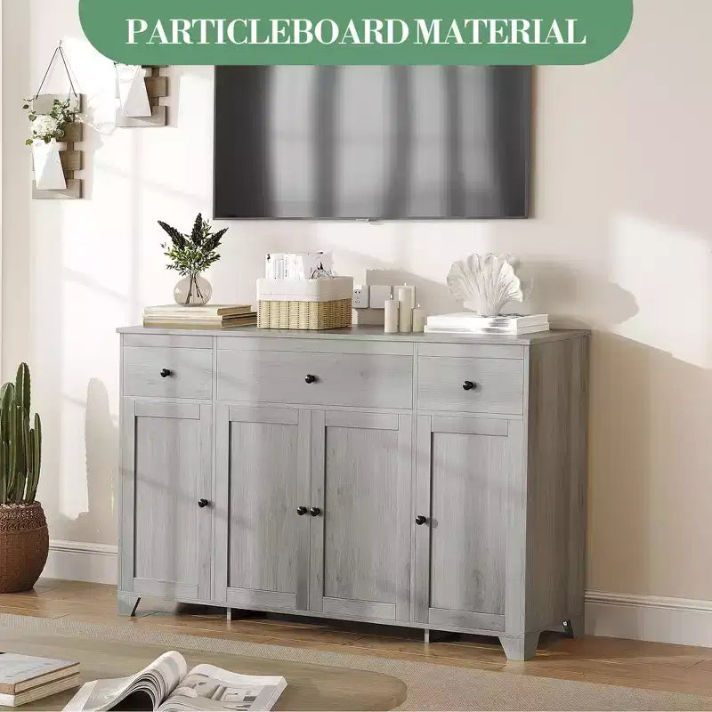 Mobile contenitore, credenza con 3 cassetti e 4 ante, 140 cm con ripiani regolabili per sala da pranzo soggiorno ingresso