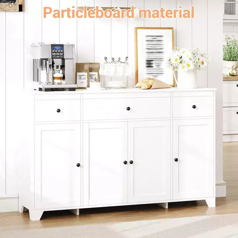 Mobile contenitore, credenza con 3 cassetti e 4 ante, 140 cm con ripiani regolabili per sala da pranzo soggiorno ingresso