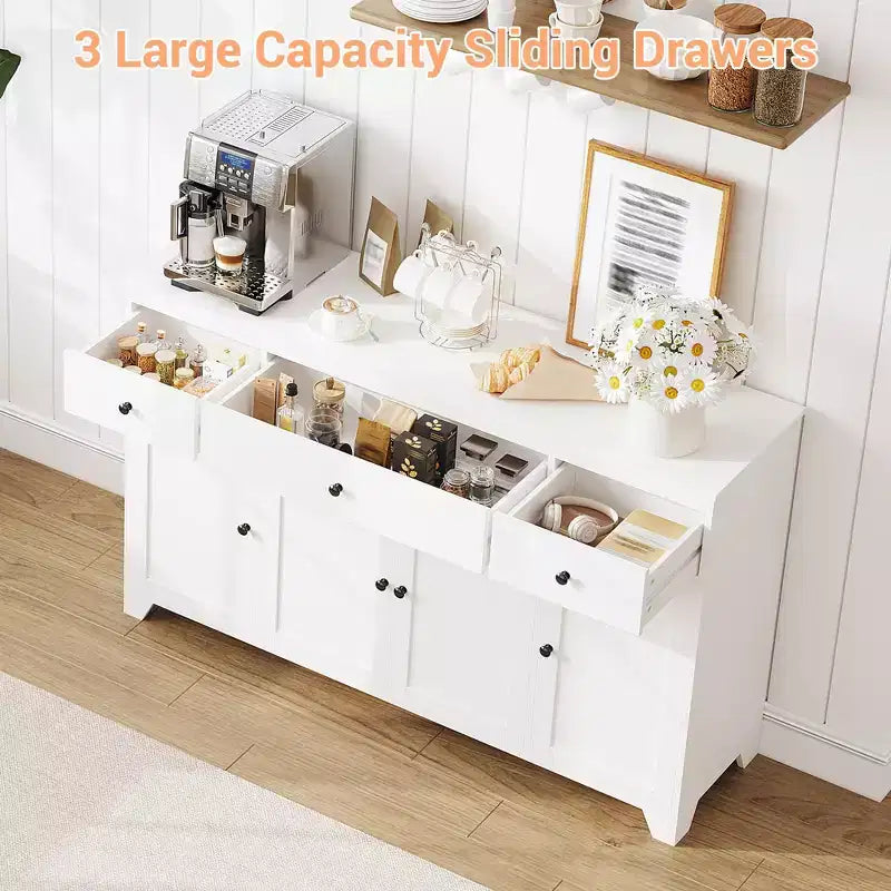 Mobile contenitore, credenza con 3 cassetti e 4 ante, 140 cm con ripiani regolabili per sala da pranzo soggiorno ingresso