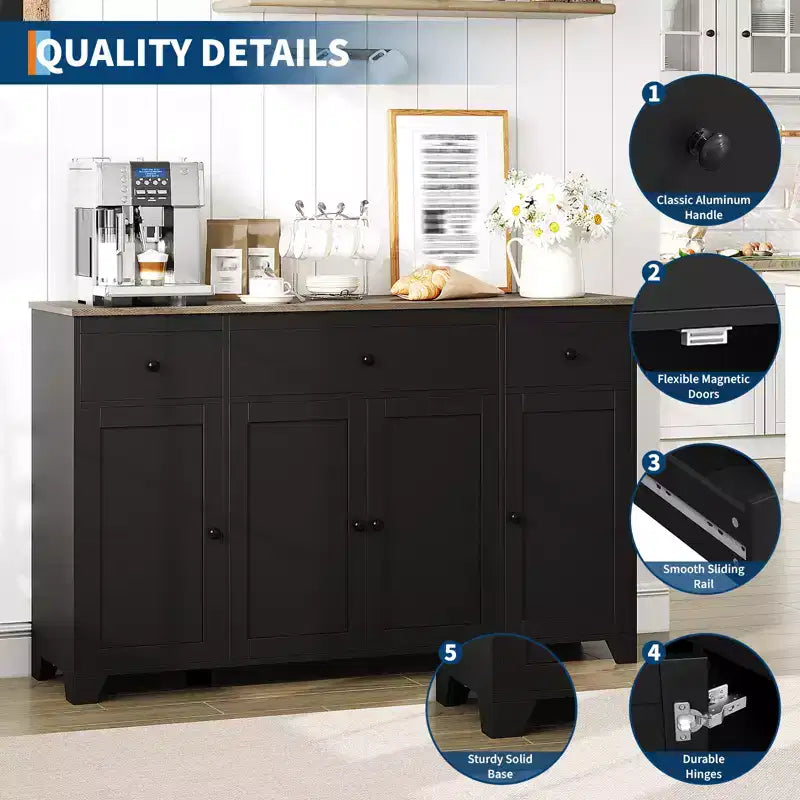 Mobile contenitore, credenza con 3 cassetti e 4 ante, 140 cm con ripiani regolabili per sala da pranzo soggiorno ingresso