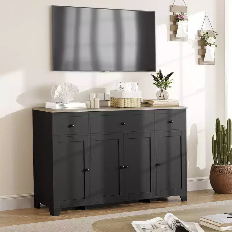 Mobile contenitore, credenza con 3 cassetti e 4 ante, 140 cm con ripiani regolabili per sala da pranzo soggiorno ingresso