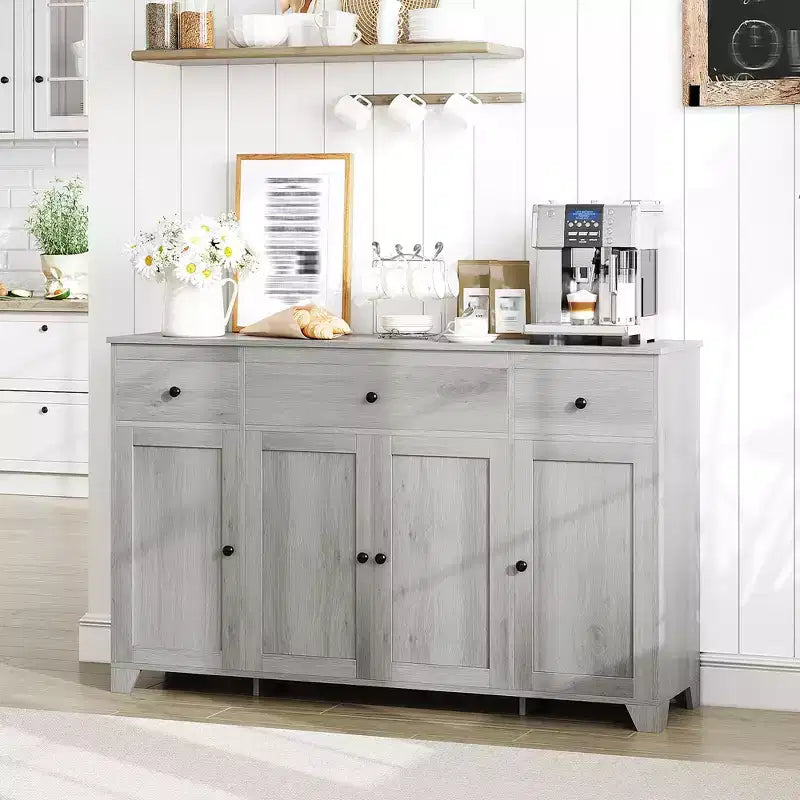 Mobile contenitore, credenza con 3 cassetti e 4 ante, 140 cm con ripiani regolabili per sala da pranzo soggiorno ingresso