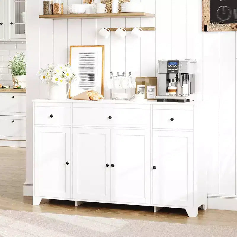 Mobile contenitore, credenza con 3 cassetti e 4 ante, 140 cm con ripiani regolabili per sala da pranzo soggiorno ingresso