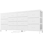 Cassettiera per TV da 63" W per TV da 65, 70, 75 pollici, comò a 14 cassetti per camera da letto con prese di corrente, centro di intrattenimento grande e lungo in tessuto